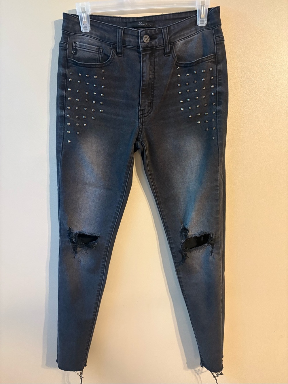KanCan Charcoal Black Distressed Studded Skinny Jeans